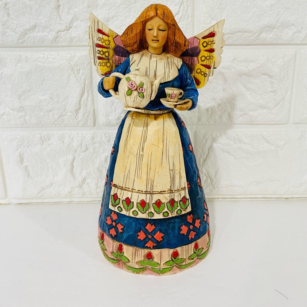 Heartwood Creek Angel of Hospitality Jim Shore Vintage 2002 Blonde Tea Pot Blue
